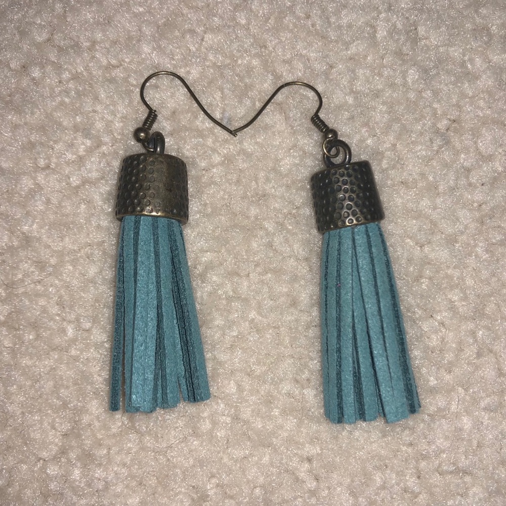Teal Suede Tassel Earrings